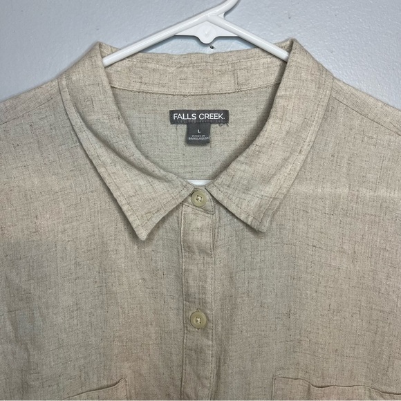 Falls Creek Linen Rayon Button Up Shirt Neutral Beige Sz L Minimalist Natural - Picture 3 of 10
